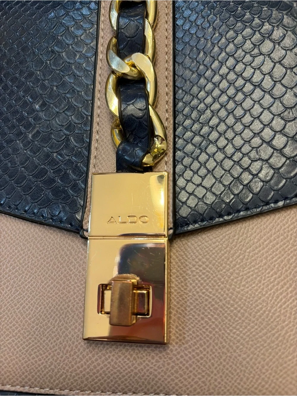 Aldo Navy and Taupe Top-Handle Crossbody Bag